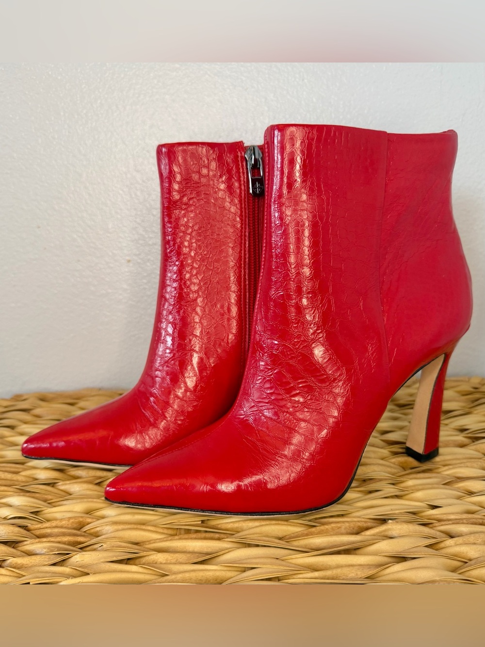 Red Leather Boots Heels - Antonio Melani, Size 7
